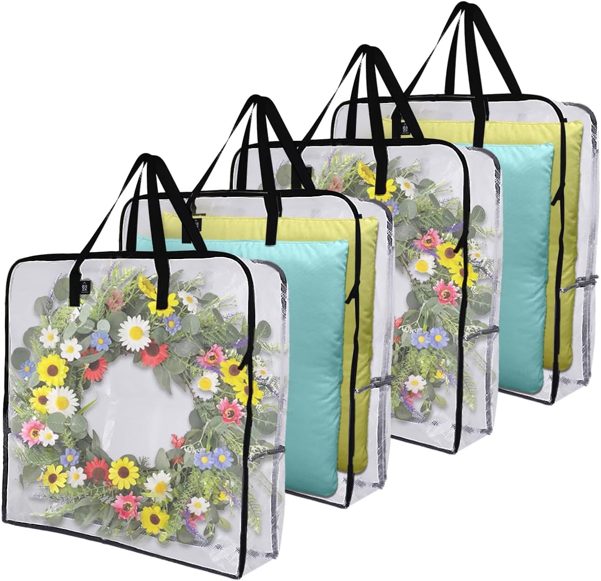 VENO Clear Moving Bags - Heavy Duty Packing Totes for 30" Wreaths, Clothes & Bedding | 4 Pack