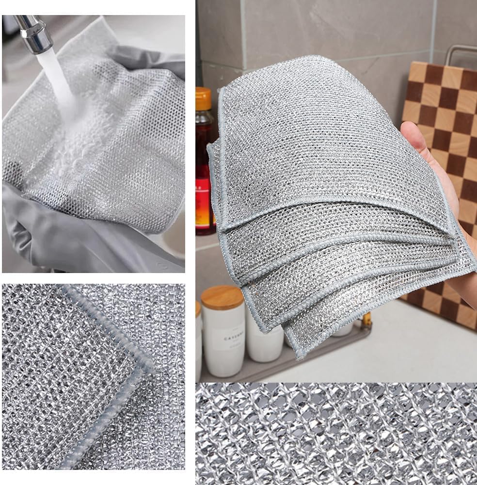Skiennix Multifunctional Wire Dishcloths - Premium Non-Scratch Dishwashing Rags (10 Pack) for Wet & Dry Use