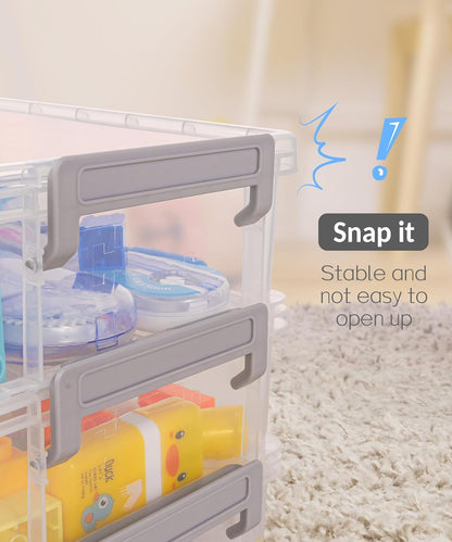 Sooez Extra Large Pencil Box Set - Clear Plastic Organizer with Lid | Stackable Storage for Art Supplies, Grey