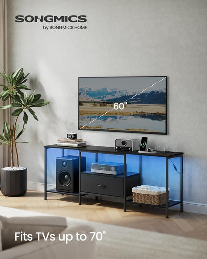 SONGMICS TV Stand - Modern Media Console for TVs Up to 70 Inches | Ink Black with Shelves & Drawer