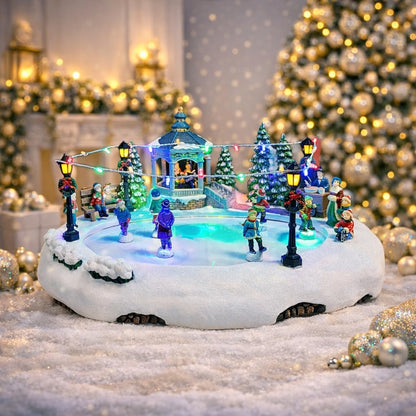 Moments In Time Animated Skating Pond | 7.28” LED Christmas Village Display with Moving Skaters & Music