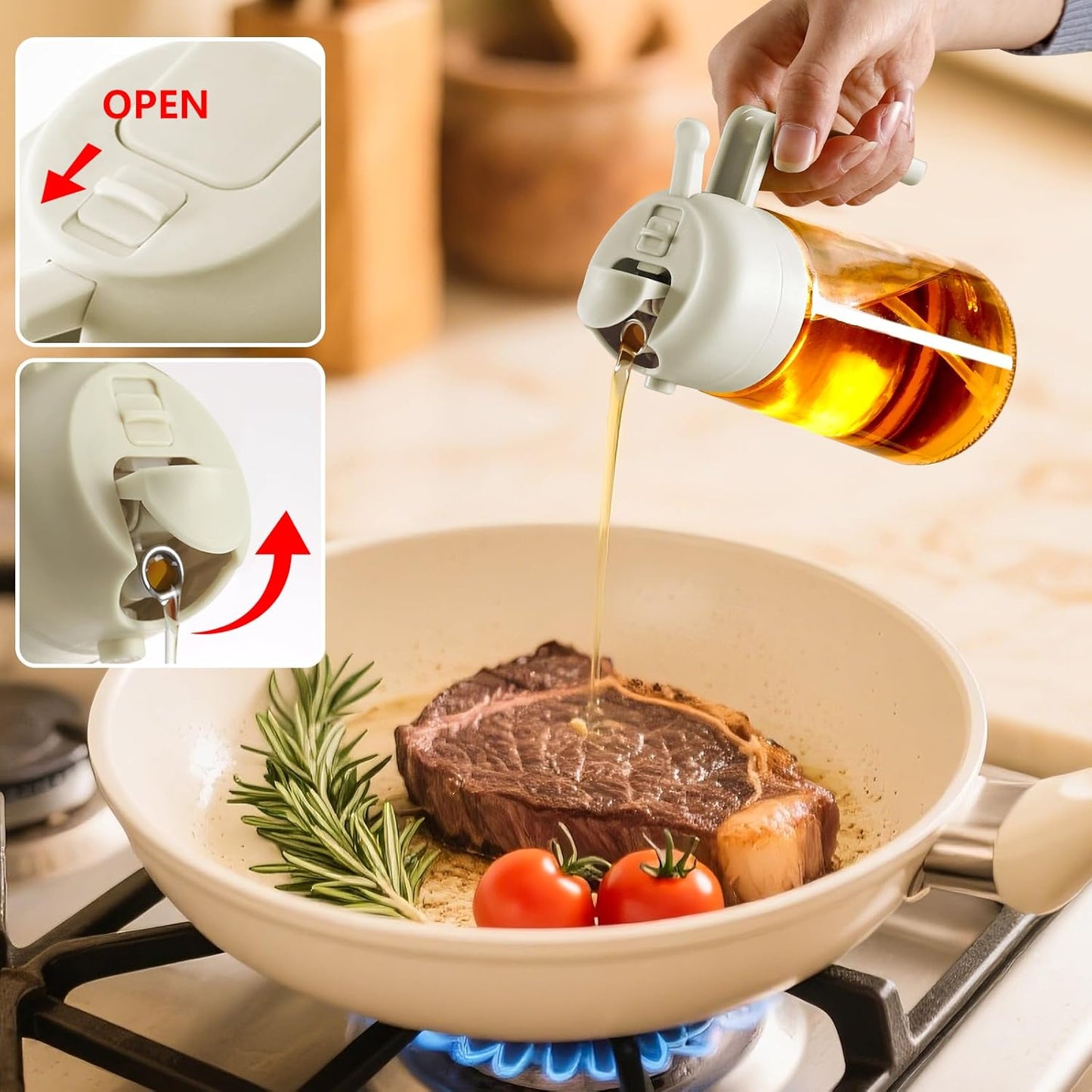 Skiennix Oil Sprayer - 16oz Glass Dispenser for Cooking | Perfect for Air Fryer, Salad & BBQ