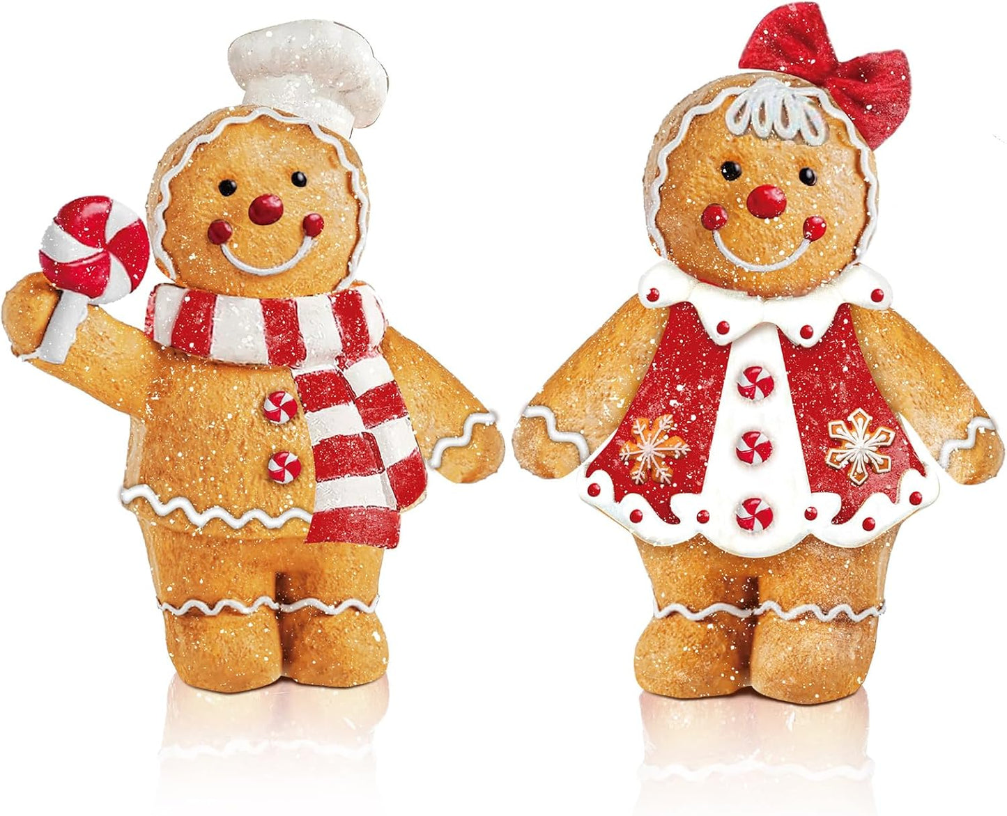 Moucuny Christmas Gingerbread Man Figurines - 2-Piece Resin Decor with Chef Hat & Scarf for Home Kitchen