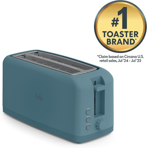 Bella 4-Slice Slim Toaster - 10” Long Slot with 6 Shade Settings & Reheat Function | Anti-Jam, Auto Shutoff, Surf Color