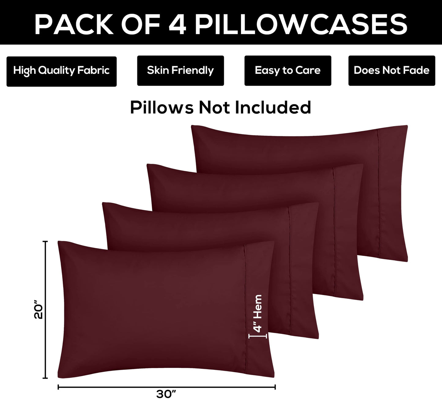 Utopia Bedding Queen Pillow Cases - 4 Pack - Envelope Closure - Soft Brushed Microfiber Fabric - Shrinkage and Fade Resistant Pillow Covers Queen Size 20 X 30 Inches (Queen, Burgundy)