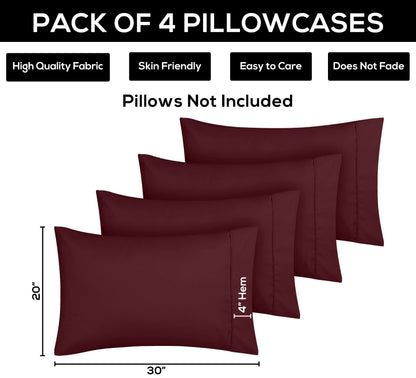 Utopia Bedding Queen Pillow Cases - 4 Pack - Envelope Closure - Soft Brushed Microfiber Fabric - Shrinkage and Fade Resistant Pillow Covers Queen Size 20 X 30 Inches (Queen, Burgundy)