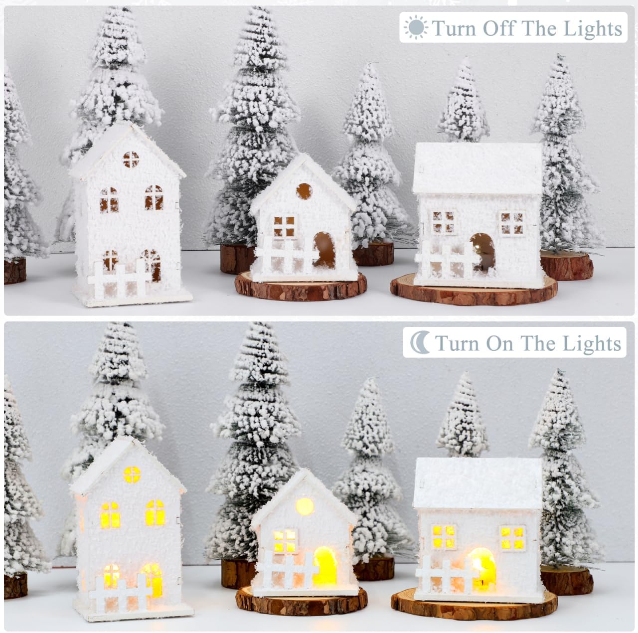 TOYANDONA Christmas Village Houses - 3Pcs LED Lighted Wooden Decor for Tabletop & Mantle Display