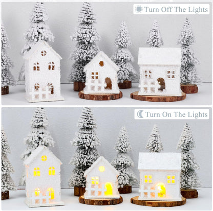 TOYANDONA Christmas Village Houses - 3Pcs LED Lighted Wooden Decor for Tabletop & Mantle Display