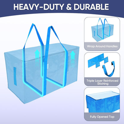 TICONN Extra Large Heavy-Duty Moving Bags - Durable Storage with Zippers & Handles | 2 Pack, Sky Blue