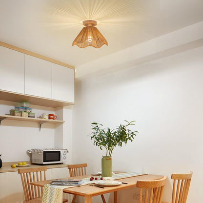 Zswanbei Boho Light Fixtures Ceiling Mount Boho Rattan Ceiling Light Flush Mount Mini Chandelier Woven Ceiling Light Fixture for Bedroom Hallway Entryway Bathroom Nursery, D32cm