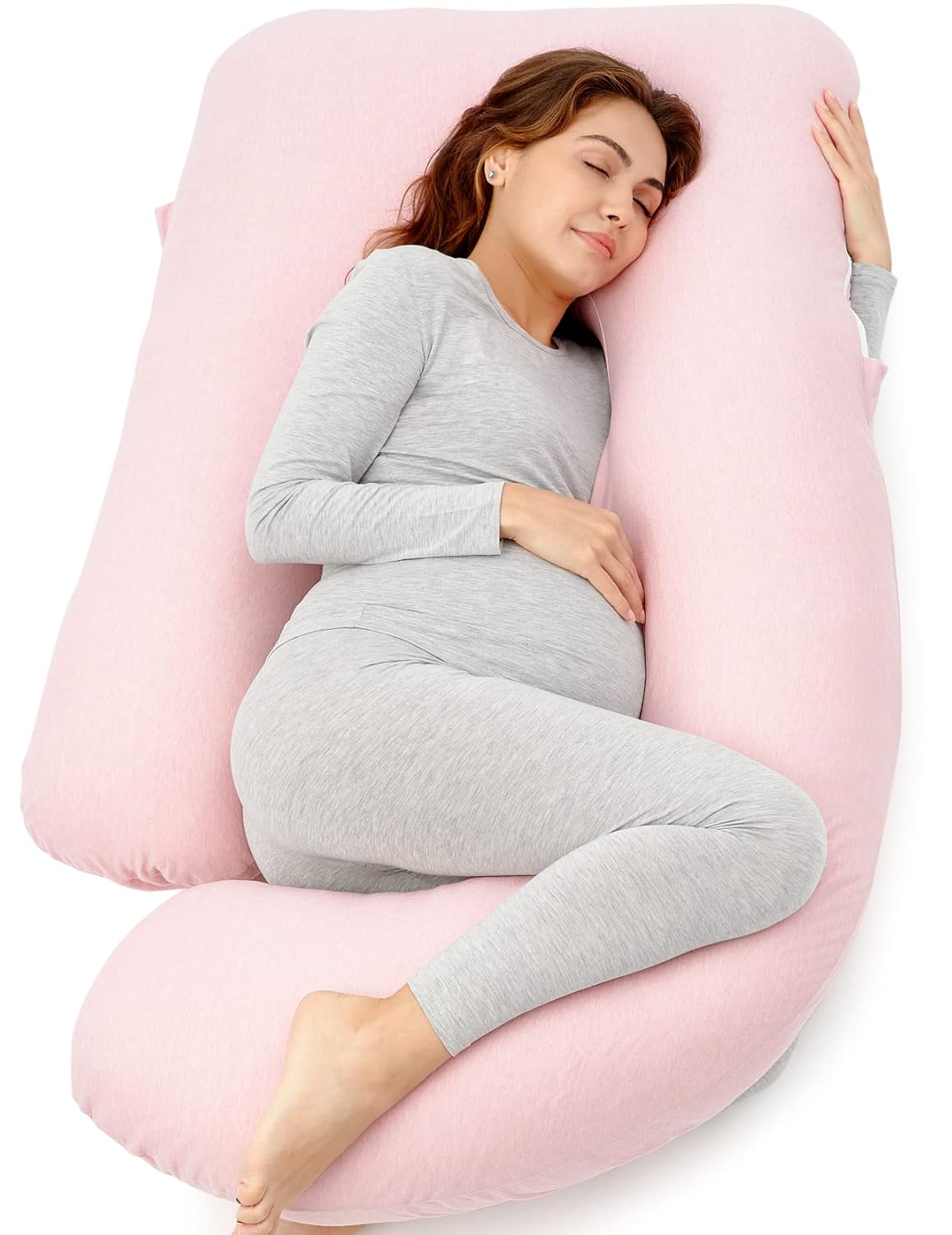 Momcozy U-Shaped Pregnancy Pillow - Full Body Maternity Support for Side Sleeping, 57 Inch, Pink