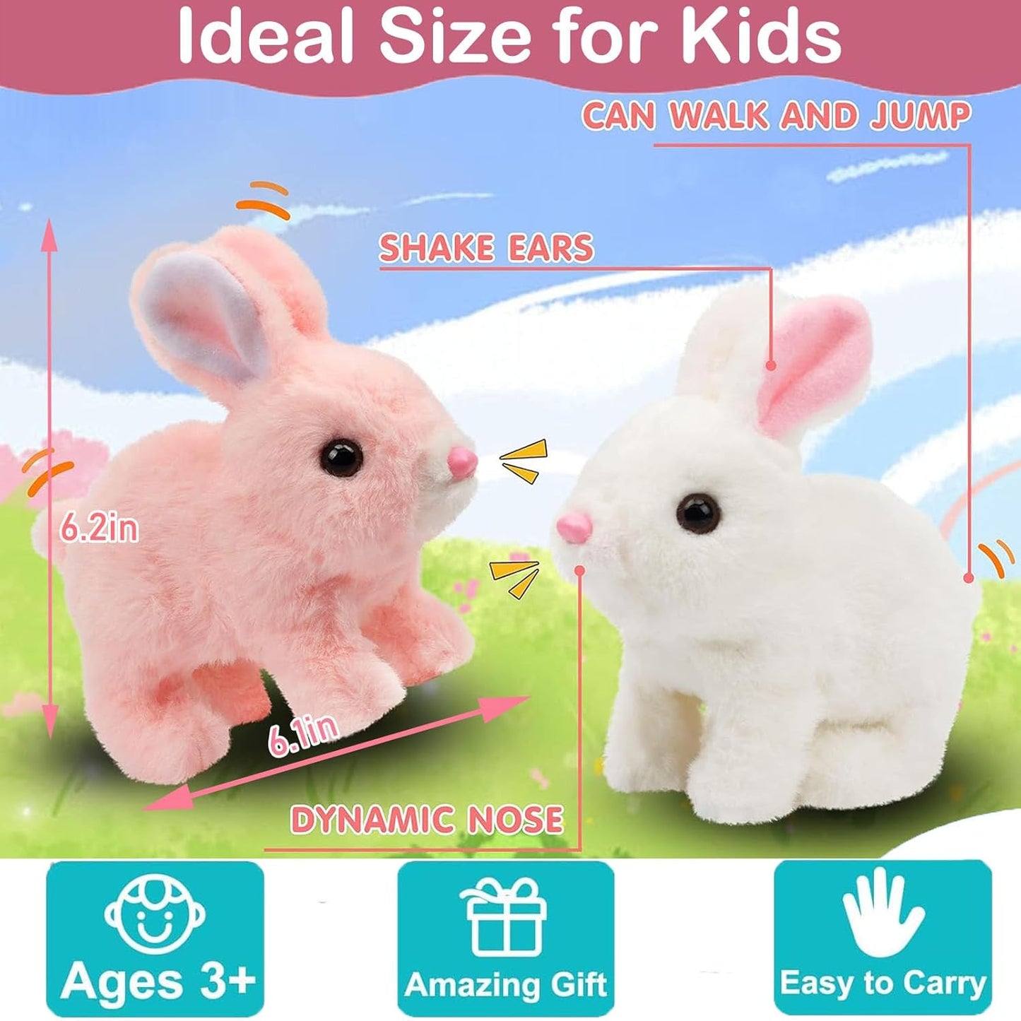 Vitality Bliss | Realistic Hopping Rabbit Plush Toy - Interactive Wiggle Ears & Twitch Nose, Brown