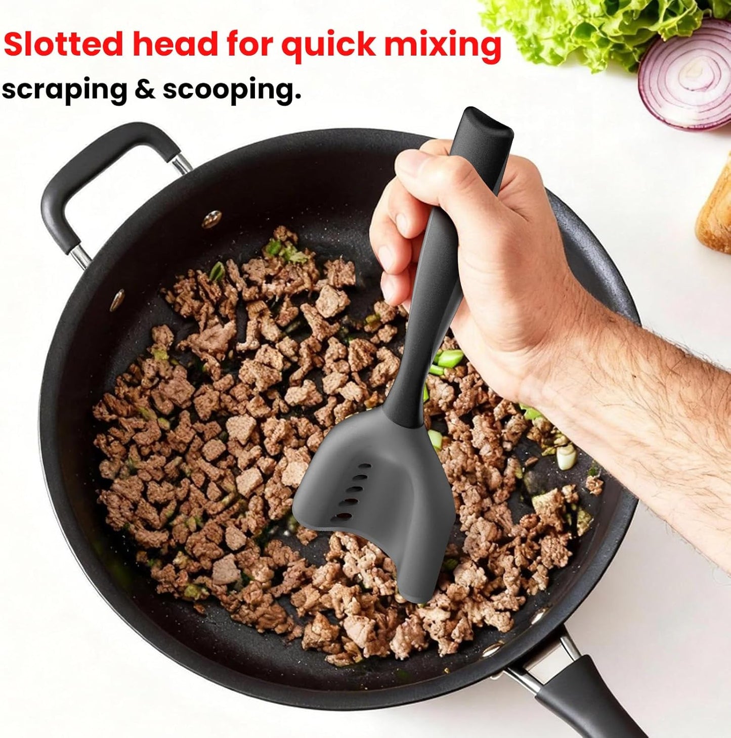 Meat Chopper Spatula by [Brand Name] - Heat Resistant Hamburger Masher Tool | Non-Stick Ground Beef Grinder in Black