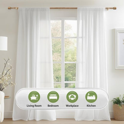 5/8” Diameter Curtain Rods 30-60 Inch, for 30-54 Inch Windows, Adjustable Splicing Wood Grain Curtain Rods for Windows with Brackets, Window Rod Long Small Curtains Rod, 2 Pack