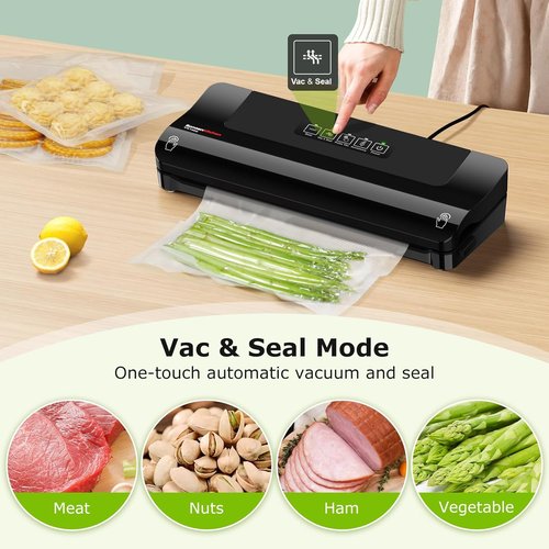 Bonsenkitchen Vacuum Sealer Machine - Multi-Functional Food Sealer with 10 Bags & Compact Design, Black