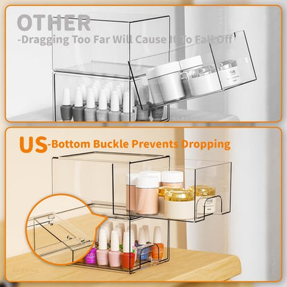 4.4" Tall Small Clear Acrylic Stackable Storage Drawers for Vanity,Under Sink,Bathroom Closet,Medicine Cabinet Organization and Plastic Storage Bins for Organizing Makeup,Baby Bottles,Pacifier,4 PCS