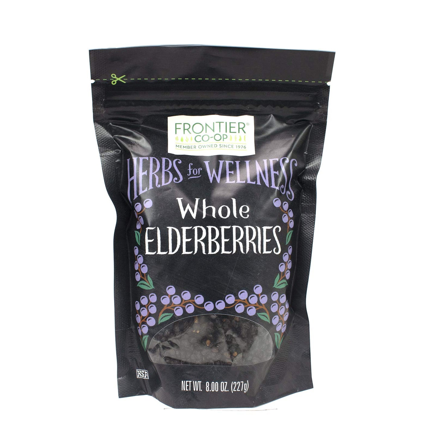 Frontier Co-op Dried Elderberries, 8oz Bag, European Whole, Kosher, Non-GMO | Elderberry Dried Fruit for Immune Support, Powder, Tea, Syrup, Gummies