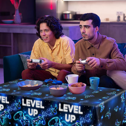 Skiennix Video Game Tablecloths - Neon Gaming Design for Boys & Girls | 4-Pack Rectangle Party Decor