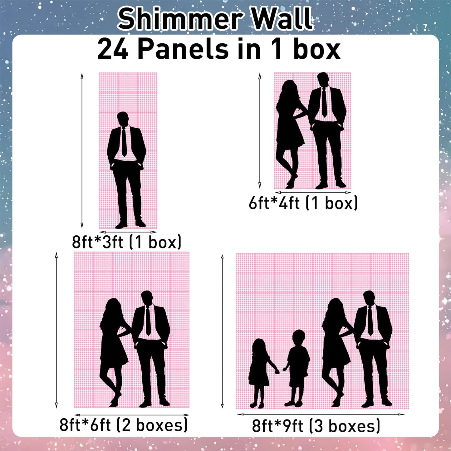 Skiennix 24Pcs Rainbow-Pink Shimmer Wall Backdrop - 12x12 Inch Shiny Sequin Panels for Parties