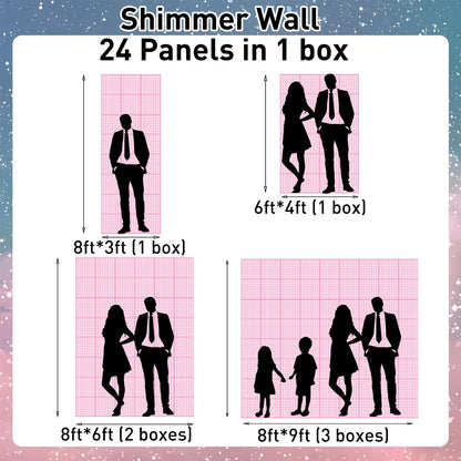 Skiennix 24Pcs Rainbow-Pink Shimmer Wall Backdrop - 12x12 Inch Shiny Sequin Panels for Parties