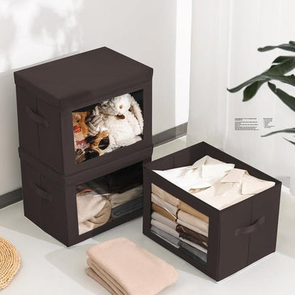 Homsorout Stackable Storage Bins - Large Foldable Closet Organizer with Lids | 6-Pack Brown Cubes