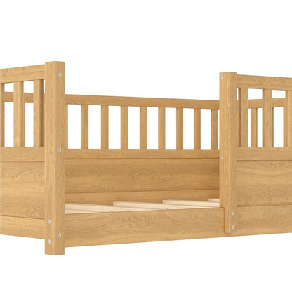 Montessori Floor Bed Full Size with High Guardrails – Natural + Full (Bellemave)
