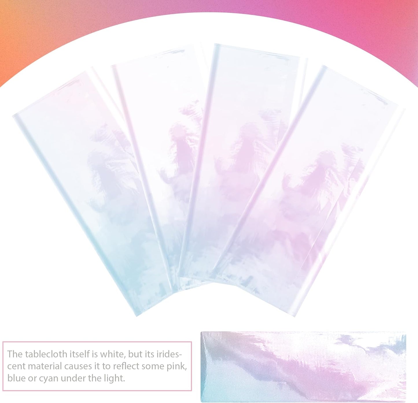 Shiny Laser Tablecloths | 4-Piece White Iridescence Set - 40 x 108” Disposable Holographic Covers for Weddings & Parties