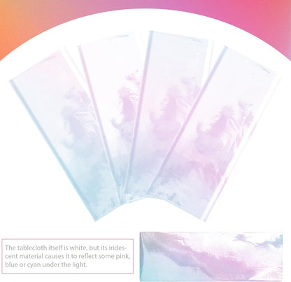 Shiny Laser Tablecloths | 4-Piece White Iridescence Set - 40 x 108” Disposable Holographic Covers for Weddings & Parties
