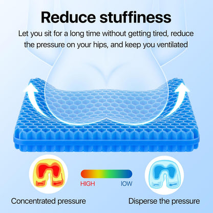 Skiennix Gel Seat Cushion - Super Large Cooling Honeycomb Design for Pressure Relief | Office & Car Use