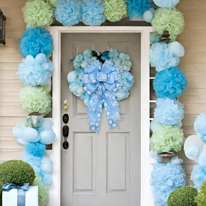 Montekin Large Baby Shower Bows - 20x11 Inch Wired Burlap Wreath Bow for Boys & Girls | Spring Decoration (Blue)