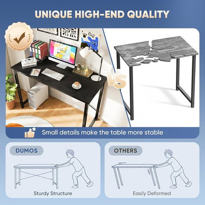 DUMOS 55-Inch Computer Desk - Modern Home Office Work Table with X-Shaped Reinforcement | Black