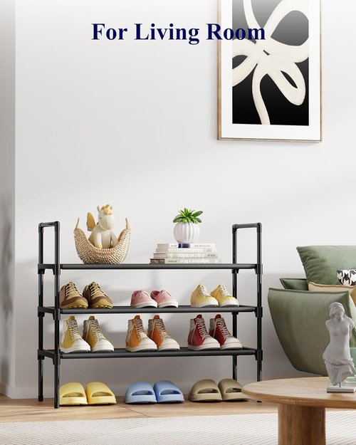 Kitsure Shoe Rack - 3-Tier Organizer for Closet & Entryway | Easy Assembly, 27.6" Wide, Black
