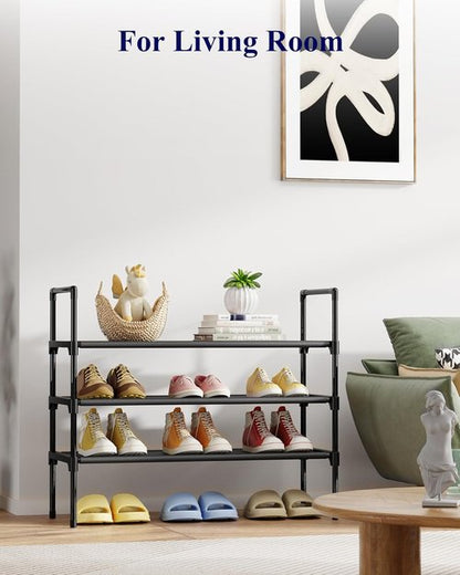 Kitsure Shoe Rack - 3-Tier Organizer for Closet & Entryway | Easy Assembly, 27.6" Wide, Black