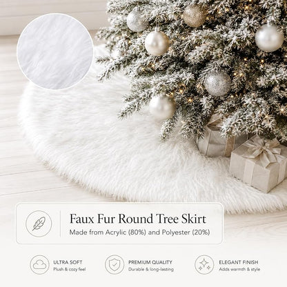 YEAHOME 72" White Faux Fur Christmas Tree Skirt – Snowy Plush Holiday Decor (Variation: White+72 inch)