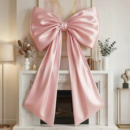 Giant Pink Bow Decor - Oversized Satin Ribbon Bow (45x24 Inch) | Blush Wall Decor for Coquette Rooms & Ballerina Birthdays