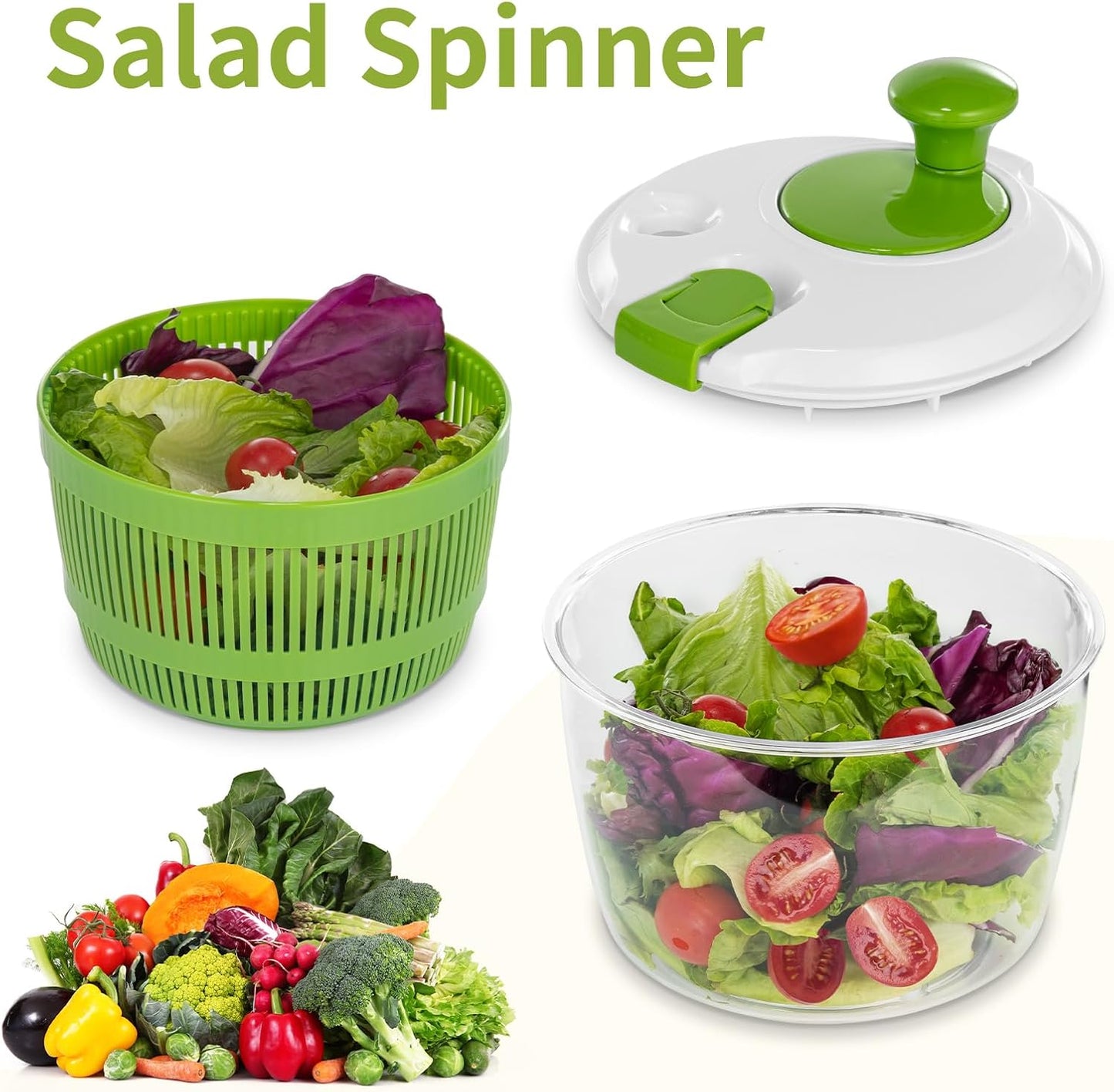 Skiennix Salad Spinner - 3 QT Fruit and Vegetable Washer with Bowl & Mesh Basket for Easy Drying