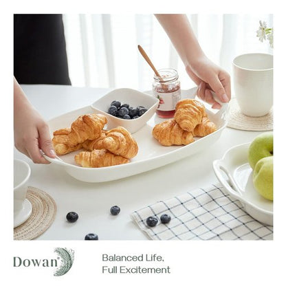 DOWAN Serving Tray - 15.4" Large Porcelain Platters with Handles for Weddings | Set of 2 White Dishes