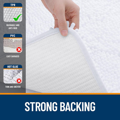 OLANLY Bathroom Rugs - Extra Soft Chenille Bath Mats | 59x35, Quick Dry & Machine Washable, White