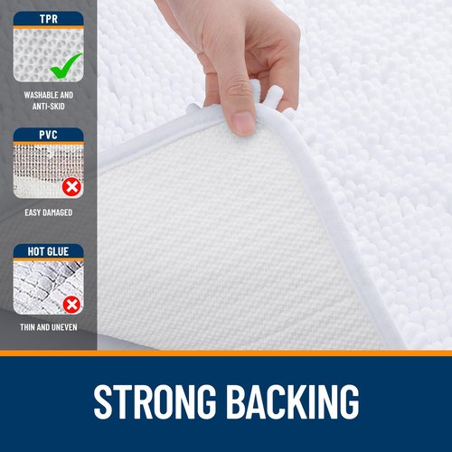 OLANLY Bathroom Rugs 32x20, Extra Soft Absorbent Chenille Bath Rugs, Rubber Backing Quick Dry, Machine Washable Bath Mats for Bathroom Floor, Tub and Shower, Home Decor Accessories, White
