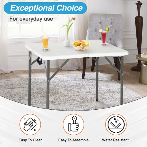 FDW 34" Folding Card Table Plastic, Portable Square Height, Perfect for Party and Parties Backyard Events, White