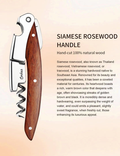Wine Key - CORKAS Prestige Waiter Corkscrew with Rosewood Handle, Handcrafted Wine Opener Manual with Double Hinged, Foil Cutter and Bottle Opener, Ideal Gifts for Sommelier, Bartenders, Servers