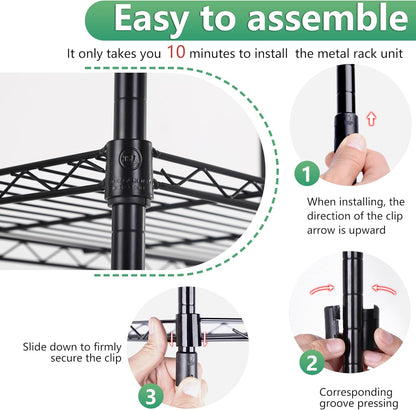 BestOffice 5-Tier Wire Storage Shelves - Heavy-Duty Metal | Adjustable Racks | 22x12x48 | Black | Holds Up to 750 lbs | No-Tool Assembly for Home & Garage