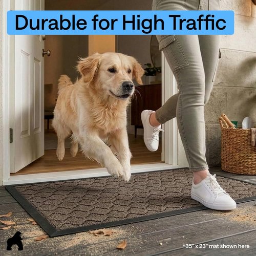 GORILLA GRIP 100% Waterproof All-Season WeatherMAX Doormat 35x23, US Designed Natural Rubber, Stain and Fade Resistant, Low Profile Indoor Outdoor Door Mats, Easy Clean Patio Mat, Latte Quatrefoil