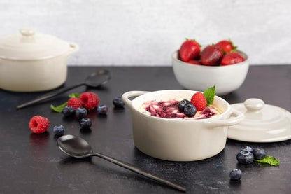 Kook Ceramic Mini Cocotte Set - Small Casserole Dishes with Lids | Oven & Microwave Safe, 12 oz, Ivory, Set of 4
