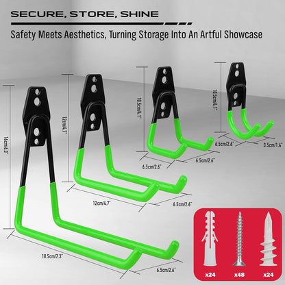 Regine Switzerland Garage Tool Storage Wall Hook Set - 15PCS Heavy-Duty Organizer for Garden Tools, Ladders & Bikes | Green