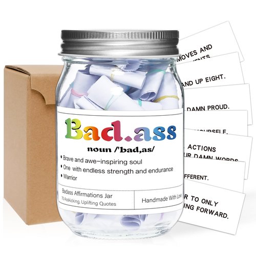 70 Positive Messages Jar Funny Affirmation Jar Decorative Jars for Women Unique Birthday Gift Wife Sister Friends (Bad*ss)