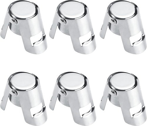 6 pcs Stainless Steel Wine Stopper – Champagne Saver & Airtight Bottle Seal, Reusable Wine Bottle Stopper for Red Wine, Prosecco, Sparkling Wine – Elegant Holiday Gift for Wine Lovers