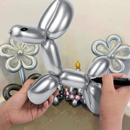 Skiennix 100Pcs Metallic Silver Long Balloons - Skinny Latex Twisting Balloons for Animal Modeling & Party Decor