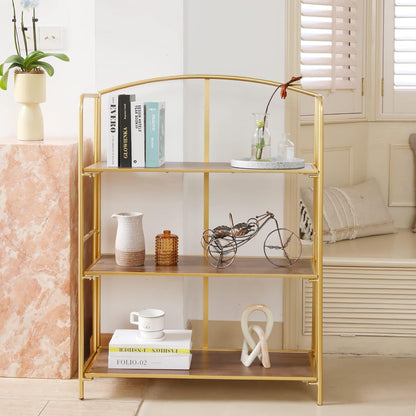 Crofy Folding Bookshelf - 3 Tier Gold Collapsible Bookcase for Living Room & Home Office Storage