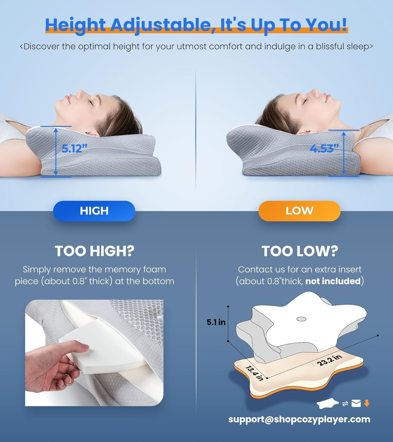 Skiennix Ultra Pain Relief Cooling Pillow - Adjustable Ergonomic Memory Foam for Neck Support | Cozy & Odorless